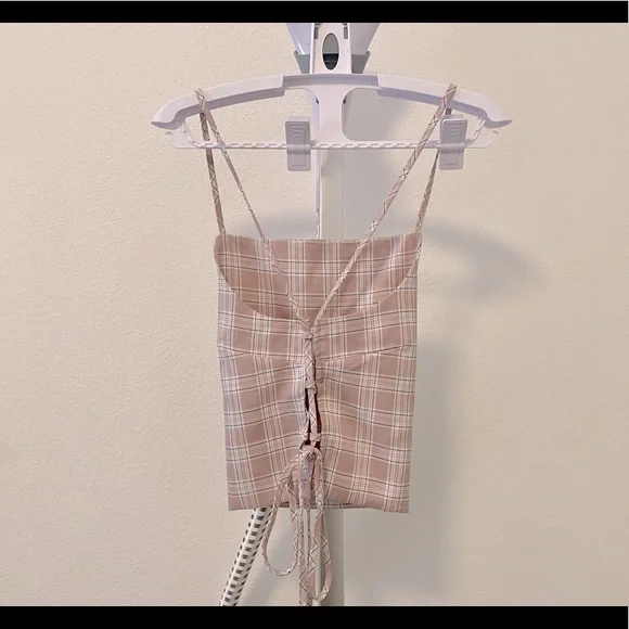 Adjustable plaid spaghetti strap crop top with corset style back - small - NWT - Picture 3 of 7
